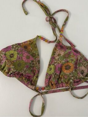 Wild Fable Floral Triangle Bikini Top - Pink, Olive & Orange